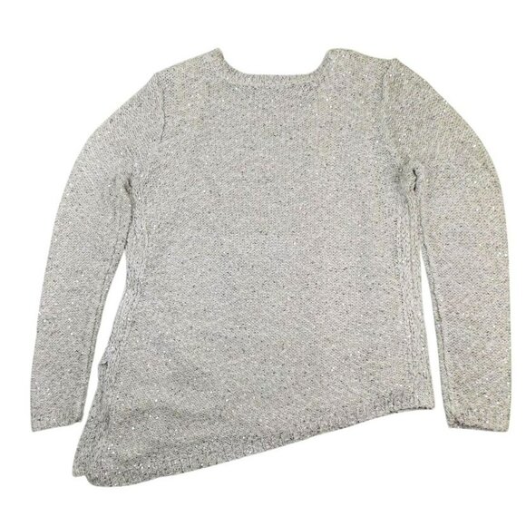 Womens Silver Sequined Pullover Top Asymetrical Hem size Medium    JH856 - Picture 2 of 3